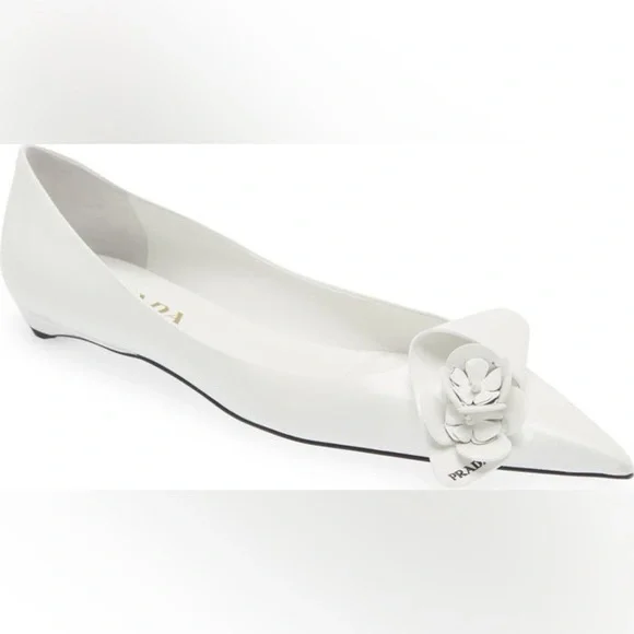 Prada White Leather Loop Bouquet Pointed Toe Ballet Flats EU 39 US 9 - Picture 1 of 10